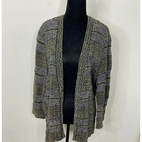 Zonda Nellis Woman M/L Open Cardigan Sweater Knit Cotton Striped Art to Wear - Picture 1 of 6